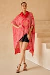 Buy_Twenty Nine_Pink Gajji Silk Crushed Raidana Bandhani Cowl Neck Overlap Cape _at_Aza_Fashions