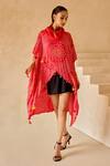Twenty Nine_Pink Gajji Silk Crushed Raidana Bandhani Cowl Neck Overlap Cape _Online_at_Aza_Fashions