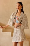 Buy_Twenty Nine_Ivory Net Embroidered Mirror Lapel Work Crop Jacket _Online_at_Aza_Fashions