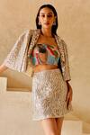 Twenty Nine_Multi Color Chanderi Mirrors, Beads Bandeau Neck Art Deco Embellished _Online_at_Aza_Fashions