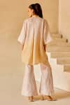 Shop_Twenty Nine_Beige Gabardine Beads Mandarin Collar Bandhani Gajji Silk Top _at_Aza_Fashions