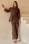 Buy_Twenty Nine_Brown Gingham High Neck Crushed Bandhani Shirt Jacket _at_Aza_Fashions