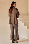 Shop_Twenty Nine_Brown Gingham High Neck Crushed Bandhani Shirt Jacket _at_Aza_Fashions