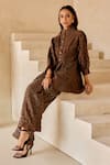 Twenty Nine_Brown Gingham High Neck Crushed Bandhani Shirt Jacket _at_Aza_Fashions