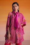 Buy_Twenty Nine_Pink Gajji Silk Hand Tie Dye Sunflower Tie-up Breezy Bandhani Shirt _Online_at_Aza_Fashions