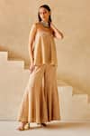 Buy_Twenty Nine_Beige Georgette Embroidery Zari Bootcut Pant _at_Aza_Fashions