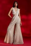 Buy_Charu and Vasundhara_Ivory Blouse Silk Embroidered Sequin V Veronica And Pearl Sharara Saree With _at_Aza_Fashions