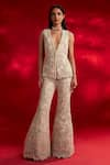 Buy_Charu and Vasundhara_Ivory Net Embroidered Virginia Circular Geometric Jacket And Flared Pant Set _at_Aza_Fashions