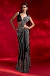 Buy_Charu and Vasundhara_Black Saree Organza Embroidered Floral Vayda Cutwork Pre-draped With Blouse _at_Aza_Fashions