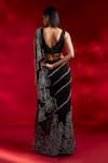 Shop_Charu and Vasundhara_Black Saree Organza Embroidered Floral Vayda Cutwork Pre-draped With Blouse _at_Aza_Fashions