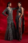 Charu and Vasundhara_Black Saree Organza Embroidered Floral Vayda Cutwork Pre-draped With Blouse _at_Aza_Fashions