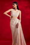 Buy_Charu and Vasundhara_Ivory Saree And Pallu Net Embroidered Bead Viola Pre-draped With Tasseled Blouse_Online_at_Aza_Fashions