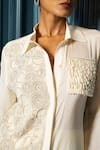 Charu and Vasundhara_Ivory Chinnon Embroidered Pearl Shirt Collar Vail Circle Embellished _Online_at_Aza_Fashions