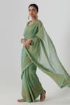 Rhua India_Green Saree Tissue Chanderi Embroidery Krisha Gardenia Zardozi Set  _Online_at_Aza_Fashions