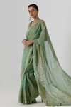 Shop_Rhua_Green Saree Tissue Chanderi Embroidery Krisha Gardenia Zardozi Set  _Online_at_Aza_Fashions