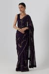 Buy_Rhua India_Purple Saree Chiffon Embroidery Yutika Botanic Garden Zardozi Set _at_Aza_Fashions