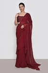 Sana Barreja_Red Embroidered Floral Square Gatha Pre-draped Saree With Blouse  _Online_at_Aza_Fashions