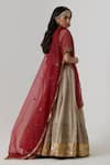 Shop_Rhua India_Gold Blouse And Lehenga Banarasi Silk Kashvi Fleur Zardozi Set _at_Aza_Fashions