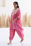 Inej_Red Cotton Silk Printed Geometric Notched Kaftan And Salwar Set _at_Aza_Fashions