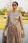 Buy_Nikita Vishakha_Silver Tissue Embroidered Mirror Notched Round Long Kurta Set_Online_at_Aza_Fashions