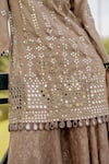 Shop_Nikita Vishakha_Rose Gold Tissue Embroidered Mirror V Neck Kurta Gharara Set _Online_at_Aza_Fashions