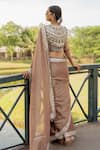 Nikita Vishakha_Brown Tissue Embroidered Mirror Blouse And Jacket Round Hem Saree With _Online_at_Aza_Fashions