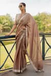 Buy_Nikita Vishakha_Brown Tissue Embroidered Mirror Blouse And Jacket Round Hem Saree With _Online_at_Aza_Fashions