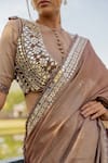 Shop_Nikita Vishakha_Brown Tissue Embroidered Mirror Blouse And Jacket Round Hem Saree With _at_Aza_Fashions