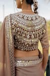 Nikita Vishakha_Brown Tissue Embroidered Mirror Blouse And Jacket Round Hem Saree With _at_Aza_Fashions