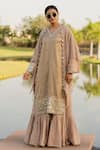 Buy_Nikita Vishakha_Beige Tissue Embroidered Mirror V Neck Shirt Kurta Sharara Set _at_Aza_Fashions