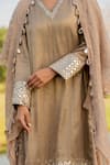 Shop_Nikita Vishakha_Beige Tissue Embroidered Mirror V Neck Shirt Kurta Sharara Set _at_Aza_Fashions