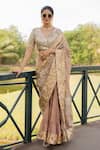 Buy_Nikita Vishakha_Beige Tissue Embroidered Mirror V Neck Lampi Lace Saree With Blouse _at_Aza_Fashions