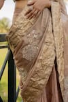 Buy_Nikita Vishakha_Beige Tissue Embroidered Mirror V Neck Lampi Lace Saree With Blouse _Online_at_Aza_Fashions