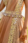 Shop_Nikita Vishakha_Rose Gold Tissue Embroidered Mirror Round Blouse Sharara Set_Online_at_Aza_Fashions