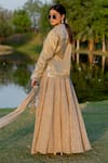 Nikita Vishakha_Beige Tissue Embroidered Mirror Band Collar Jacket Kurta Skirt Set _Online_at_Aza_Fashions