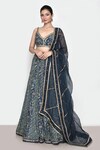 Buy_Paulmi and Harsh_Blue Embroidered Floral V Neck Lehenga Set _at_Aza_Fashions