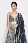 Buy_Paulmi and Harsh_Blue Embroidered Floral V Neck Lehenga Set 