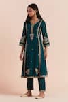 Buy_Priya Chaudhary_Green Soft Chanderi Block Printed Floral Border Pant _at_Aza_Fashions