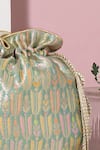 Buy_Amyra_Green Pearls, Lace Titli Ambrosia Bloom Banarasi Silk Potli Bag _Online_at_Aza_Fashions