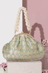 Shop_Amyra_Green Pearls Titli Ambrosia Banarasi Silk Vintage Clutch _at_Aza_Fashions