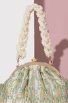 Amyra_Green Pearls Titli Ambrosia Banarasi Silk Vintage Clutch _Online_at_Aza_Fashions