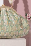 Shop_Amyra_Green Pearls Titli Ambrosia Banarasi Silk Vintage Clutch _Online_at_Aza_Fashions