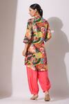 Shop_Bairaas_Multi Color Muslin Print Quirky Bloom Collar Neck Kurta With Afghani Pant_at_Aza_Fashions