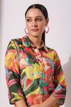 Buy_Bairaas_Multi Color Muslin Print Quirky Bloom Collar Neck Kurta With Afghani Pant_Online_at_Aza_Fashions