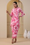 Buy_BAIRAAS_Pink Georgette Print Iris Bloom Collar Neck Peony Kurta With Salwar Pant_at_Aza_Fashions