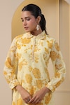 BAIRAAS_Cream Georgette Print Iris Bloom Collar Neck Buttercup Kurta With Salwar Pant _at_Aza_Fashions