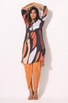 Buy_BAIRAAS_Brown Tunic Poly Muslin Printed Abstract Floral Collared Pant Co-ord Set _Online_at_Aza_Fashions