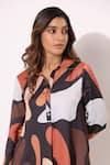 Shop_BAIRAAS_Brown Tunic Poly Muslin Printed Abstract Floral Collared Pant Co-ord Set _Online_at_Aza_Fashions