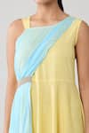 Adara Khan_Yellow Crepe Solid Asymmetric Draped Colorblock Maxi Dress_at_Aza_Fashions