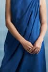 Buy_Charkhee_Blue Dress- Linen And Cotton Shimmer Plain Round Draped With Tie Up Belt _Online_at_Aza_Fashions